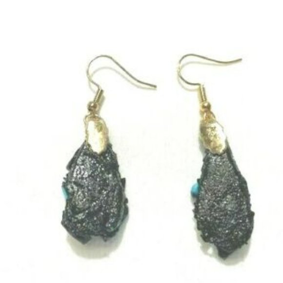 "Handmade" Large Frit "Nugget" Design "Dichoric" Glass Earrings (JM006) - Picture 5 of 5